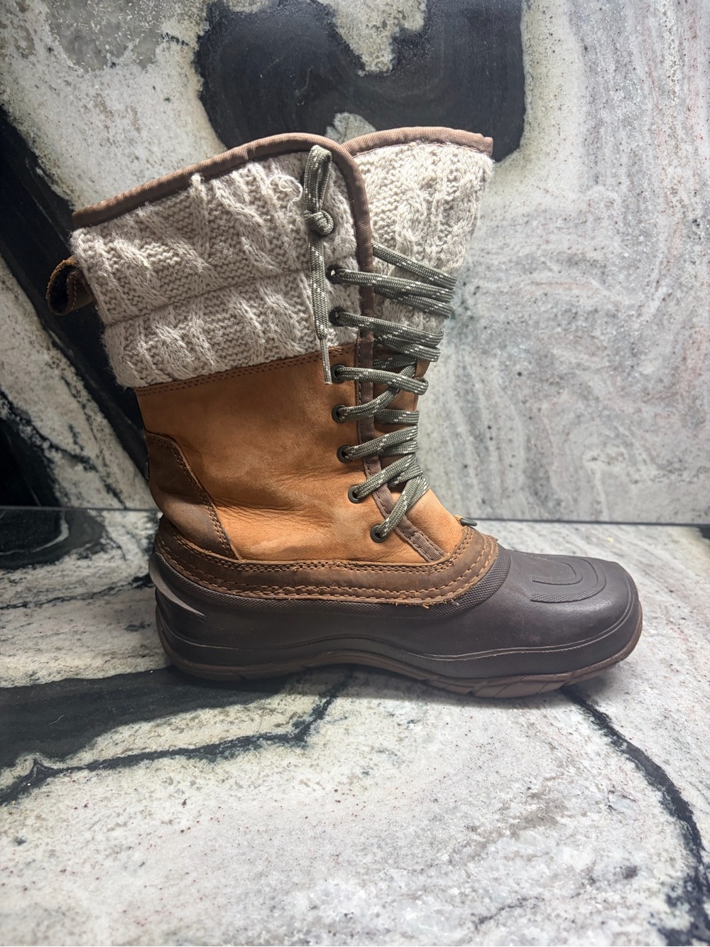 The North Face Women’s 7 Brown Leather Winter Snow Boots Faux Fur - Picture 7 of 10